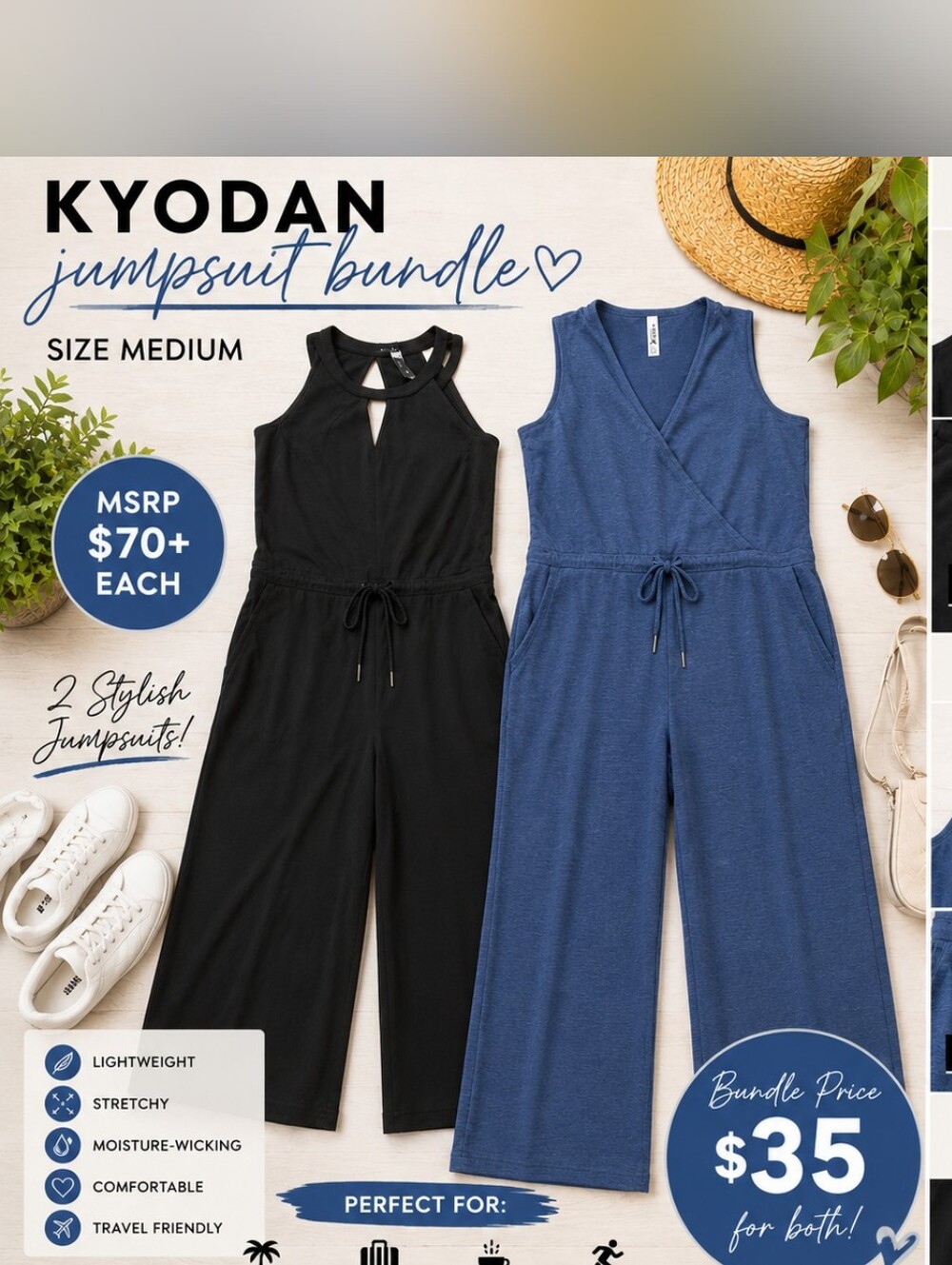 ✨Kyodan Jumpsuit Bundle (2) | Size Medium | Black & Blue | MSRP $70+ Each